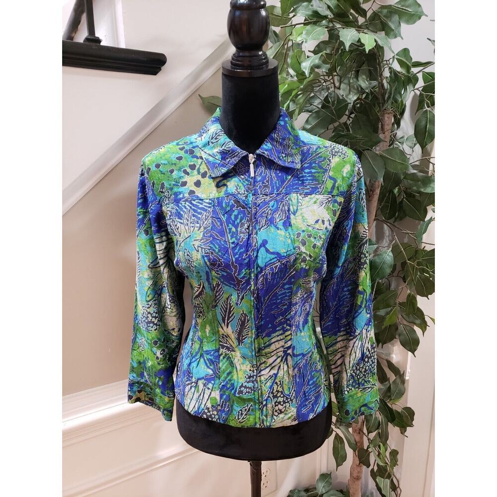 Ruby Rd. Womens Multicolor Rayon Long Sleeve Collared Full Zip Jacket Size 8